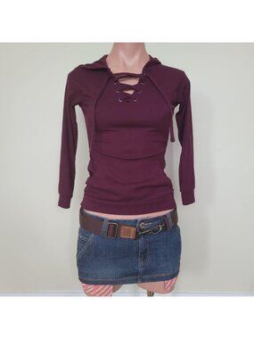 Handmade Wine Pink Republic Corset Slim Fit Fitted Hoodie (XXS)
